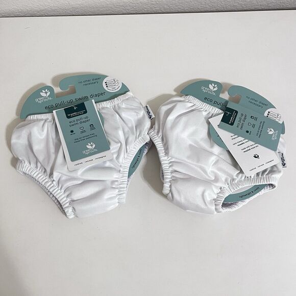 Green Sprouts Eco Pull-Up Reusable Swim Diapers Lot of 2 White SZ 12 Months NWT - Picture 1 of 9